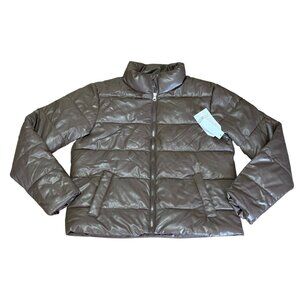 NEW WOMENS FAUX LEATHER FASHION PUFFER JACKET BROWN CHOCOLATE COLOR SIZE SMALL
